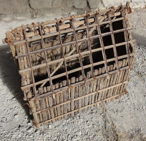 Model made in Oman by a local builder showing palm frond stems (barast) andi date palm frond stem construction.
