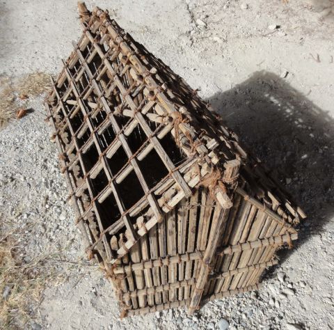 Model made in Oman by a local builder showing palm frond stems (barast) andi date palm frond stem construction.
